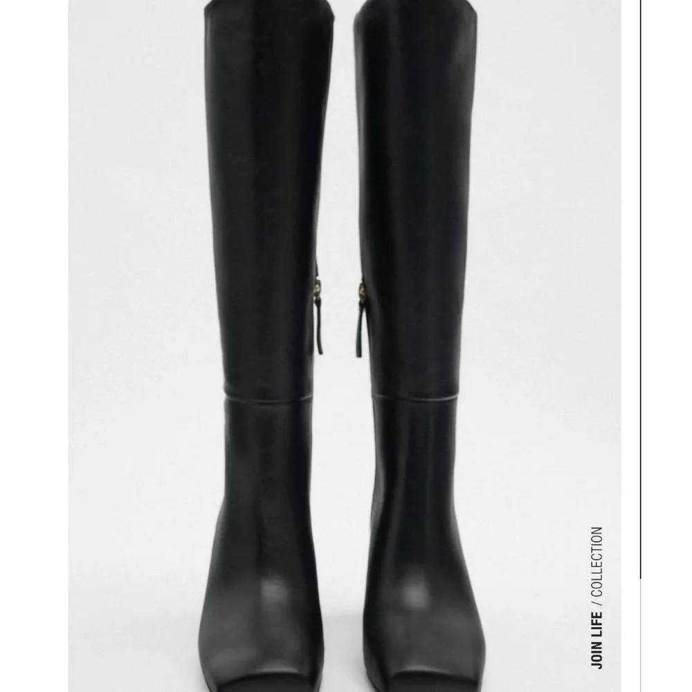 INNER PLATFORM LEATHER HEELED KNEE HIGH BOOTS - Picture 6 of 7